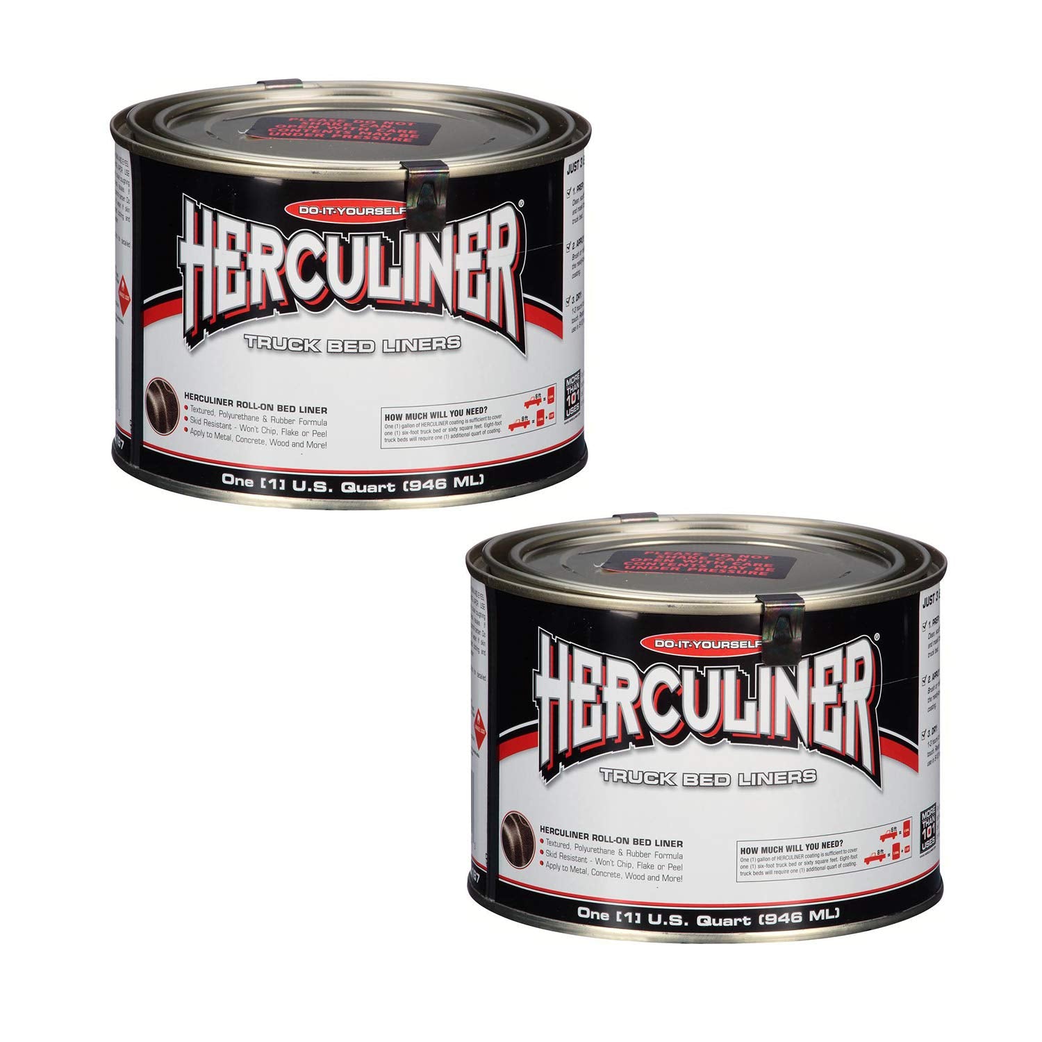 Herculiner Skid Resistant Liquid Gloss Black Textured Truck Bed Liner, Each Quart Covers 12 To 20 Square Feet, 1 Quart (2 Pack)