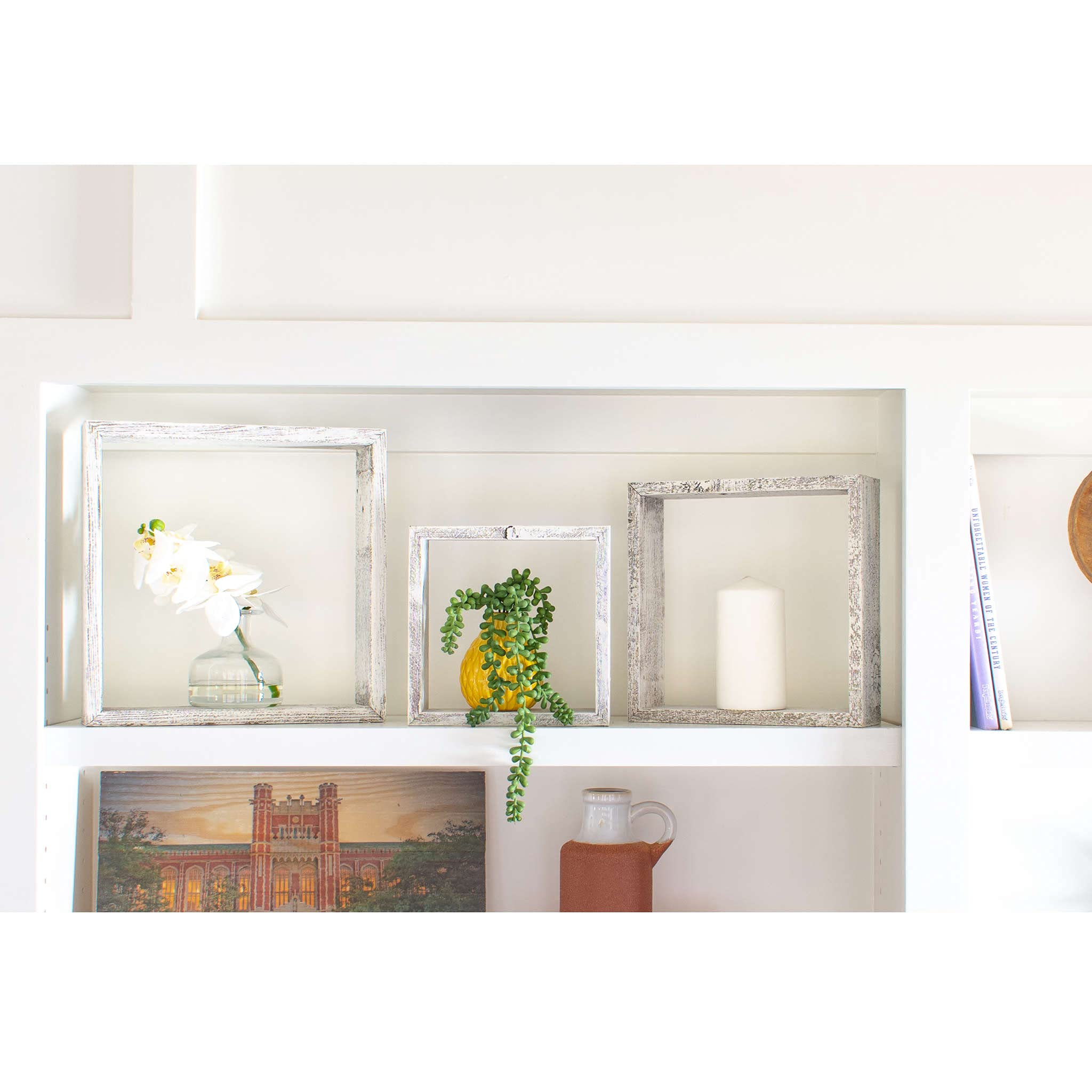 BarnwoodUSA Whitewash Rustic Shelves, Square Floating Wood Shadowbox, Home Decor, Set of 3
