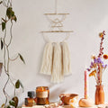 IOWER Boho Wall Decor Macrame Wall Hanging Small Metal Wall Art Cute Wall Decor For Living Room Bedroom(Ivory, 13Lx4.7w)