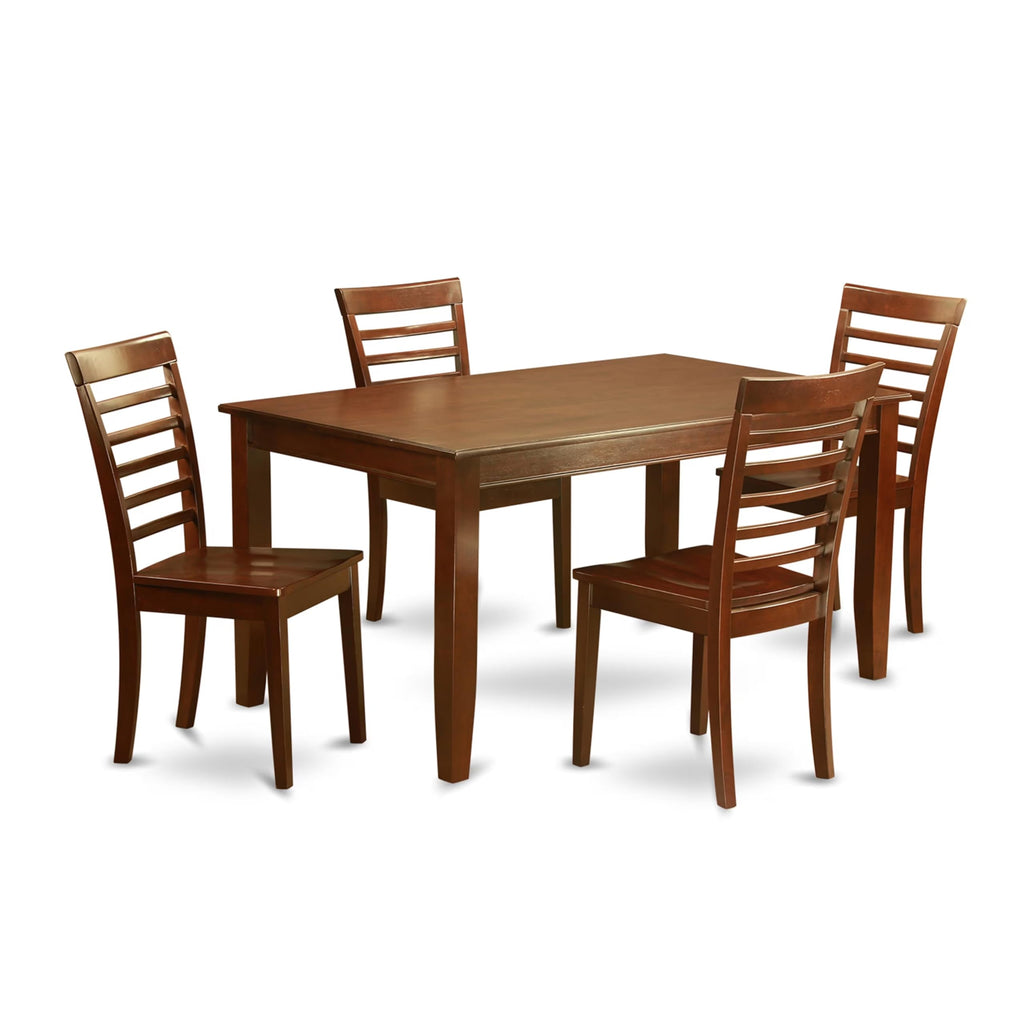 East West Furniture DUML5-MAH-W 5 Piece Dining Set Includes a Rectangle Dining Room Table and 4 Kitchen Chairs, 36x60 Inch, Mahogany
