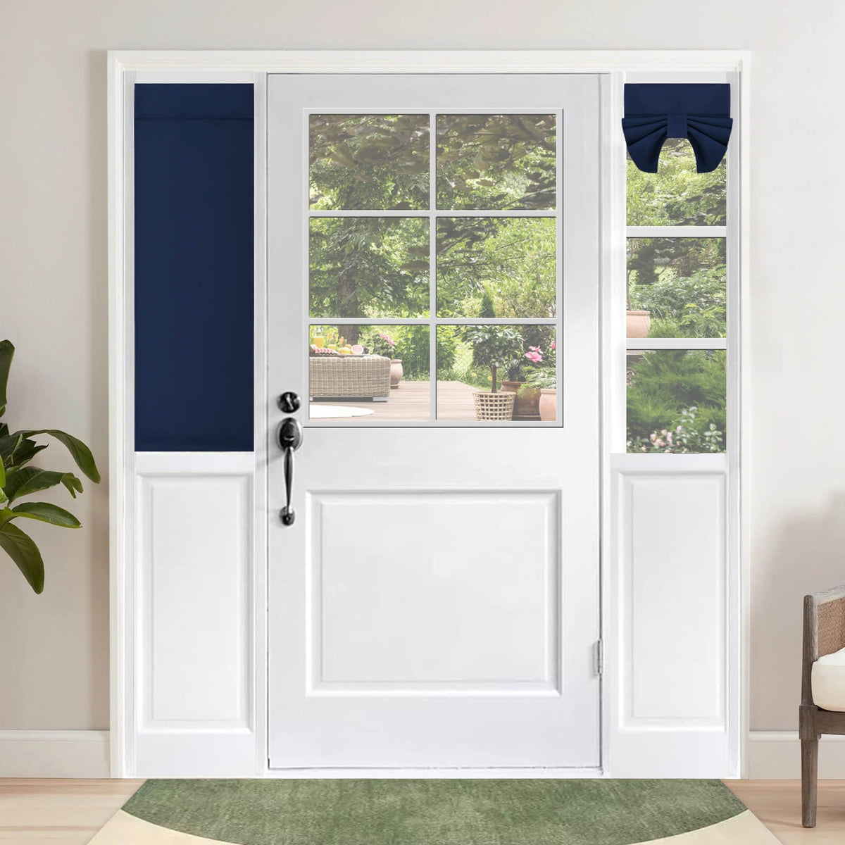 Outdoorlines Blackout French Door Curtains, Privacy Thermal Insulated Tie Up Glass Shades, Easy To Install Tricia Window Shade, Small Front Door Curtain, W12 X L40 Inch, Navy, 1 Panel