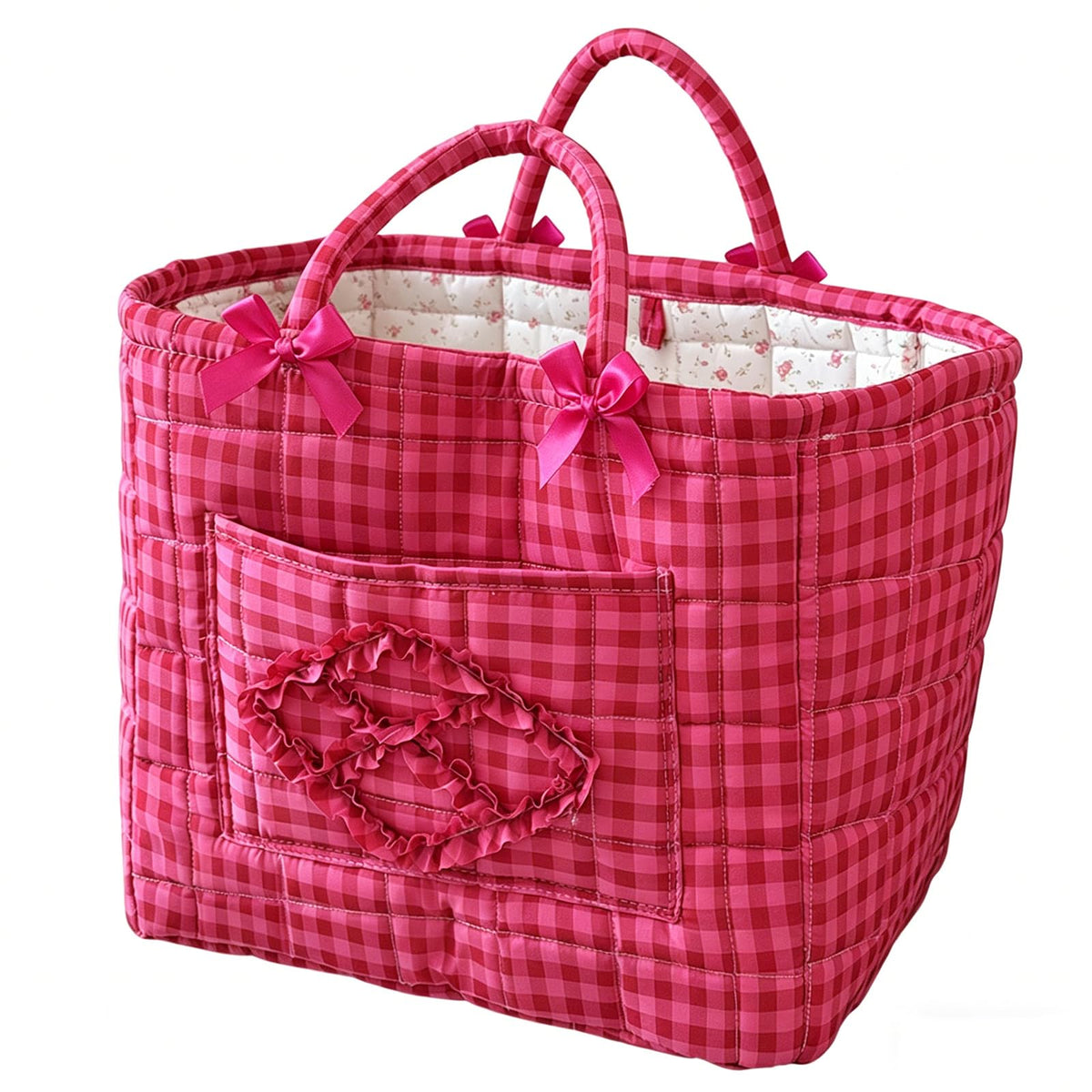vctops Gingham Fabric Quilted Storage Basket for Organizing, Basket Organizer Gift Baskets with Handles, Storage Bins for Toys, 