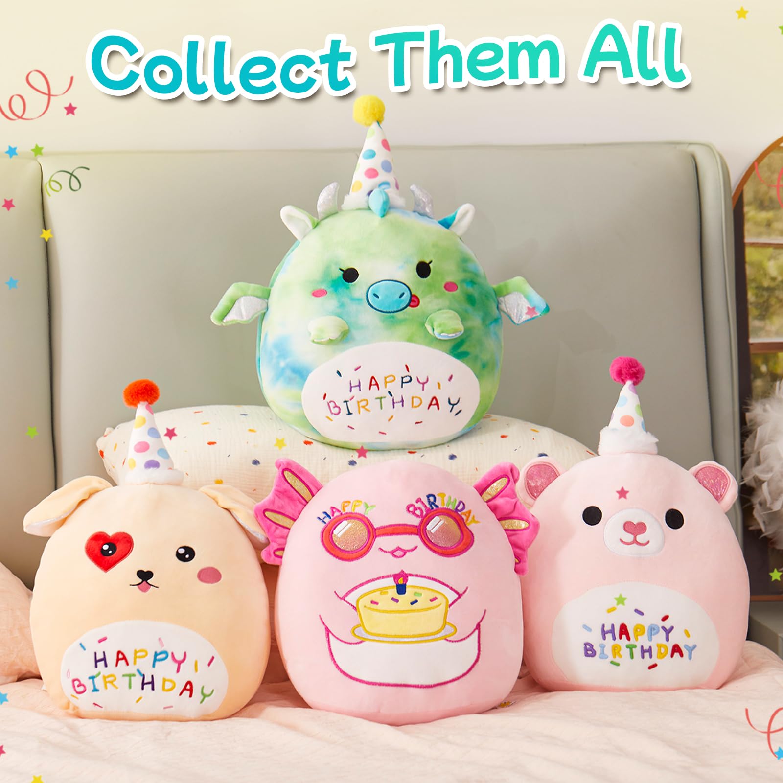 Bstaofy 15' Cute Happy Birthday Dinosaur Soft Plush Pillow Green Dinosaur Birthday Stuffed Animal Gifts For Boys Girls Baby Kid