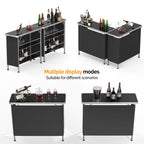 Vingli 43' Portable Bar Table, 3-Tier Shelves, Carry Bag,Mobile Bar Table For Events, Party, Camping, Picnic, Tradeshow, Outdoor & Indoor With Black Skirt(2, 43') (2) (Black-2P, 43')
