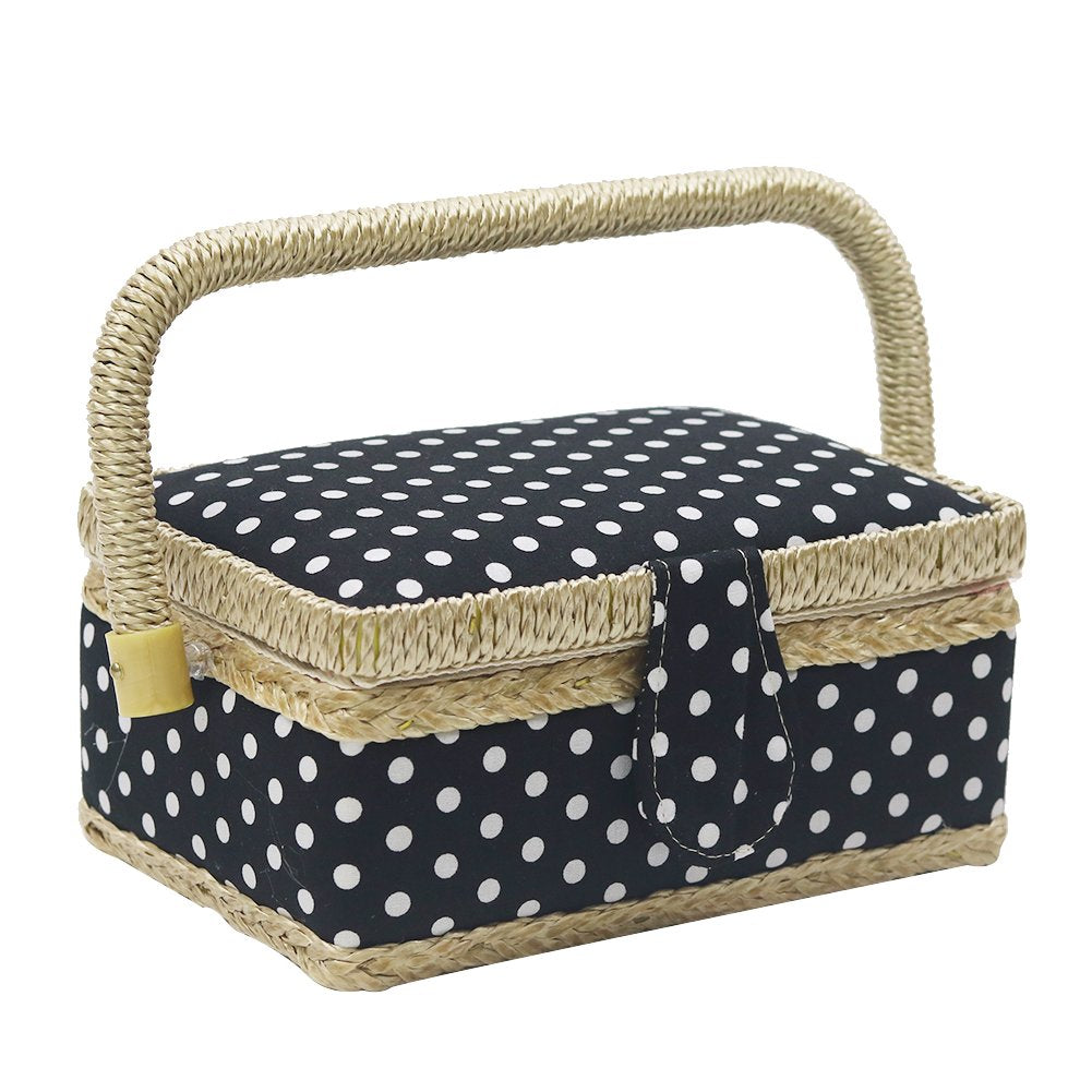 D&D Sewing Basket with Sewing Kit Accessories, Small Sewing Box for Kids, Black & White