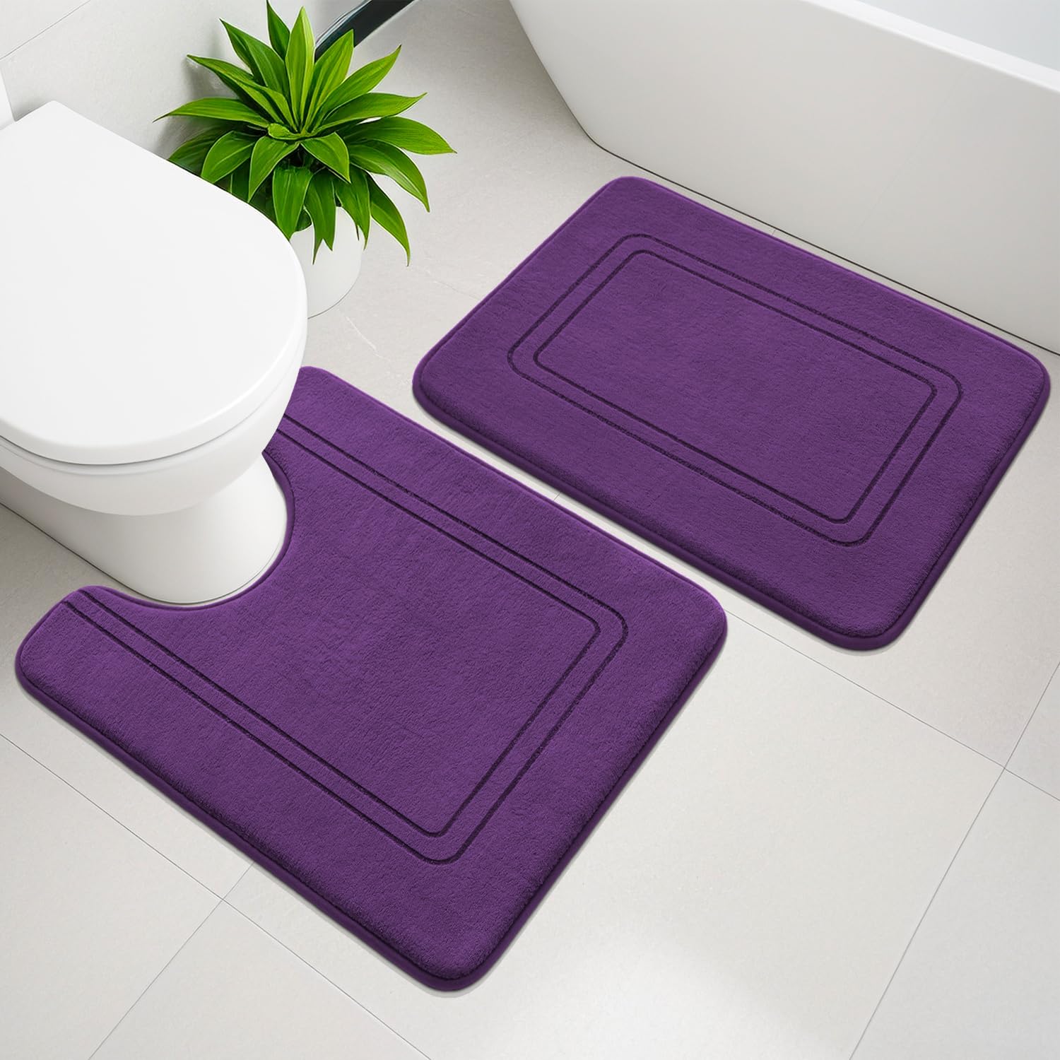 YIHOUSE Memory Foam Bath Mat Set, Bathroom Rugs Sets 2 Pieces, Non Slip Bath Mats for Bathroom, Super Soft and Water Absorbent B