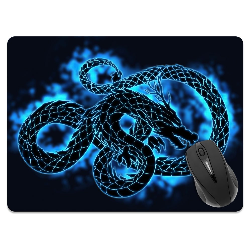 Extra Large (X-Large) Size Non-Slip Rectangle Mousepad, Wirester Black Dragon Blue Glow Mouse Pad For Home, Office And Gaming De