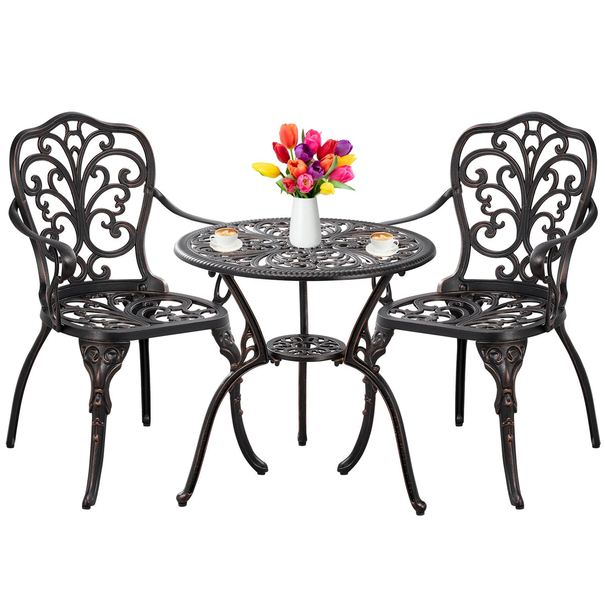 Withniture Outdoor Bistro Table And Chairs Set Of 2 Cast Aluminum Patio Bistro Set With Umbrella Hole, All Weather Bistro Table