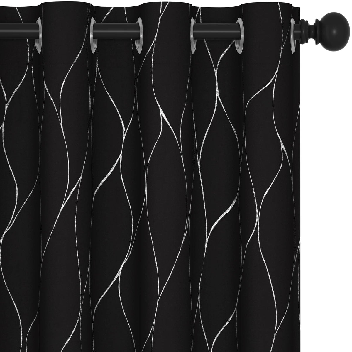 Deconovo Grommet Blackout Curtains - Foil Wave Printed Grommet Room Darkening Window Panels, Thermal Insulated Curtain Drapes Fo