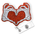 Valentines Day Skeleton Heart Hands Badge Reel Retractable | Funny Nurse Vday Gifts Badge Holder With Alligator Clip & 24    Dur