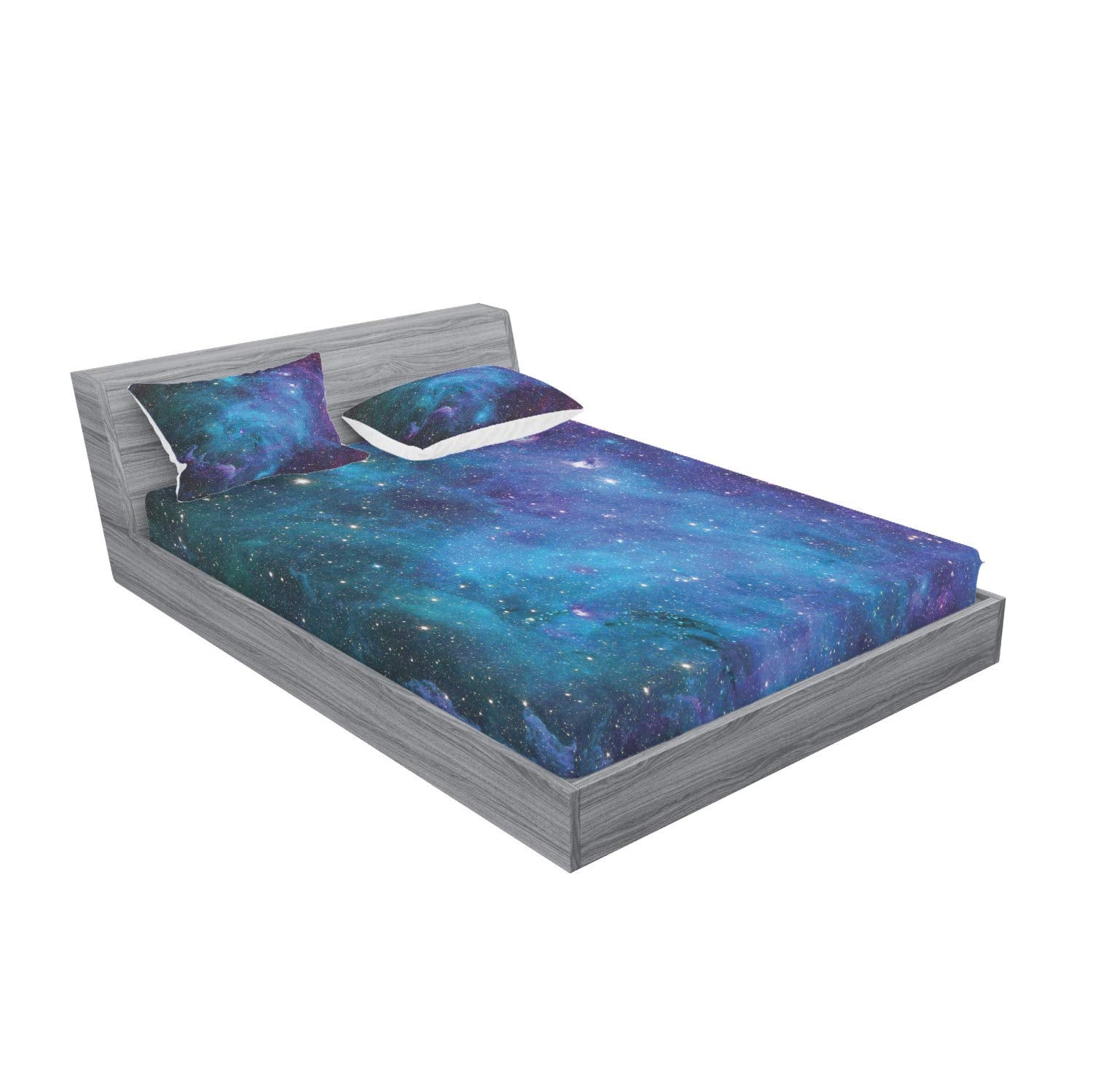 Ambesonne Outer Space Fitted Sheet & Pillow Sham Set, Galaxy Stars In Space Celestial Astronomic Planets In The Universe Milky W