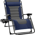 Best Choice Products Oversized Padded Zero Gravity Chair, Folding Outdoor Patio Recliner, Xl Anti Gravity Lounger For Backyard W/Headrest, Cup Holder, Side Tray, Polyester Mesh - Navy/Gray