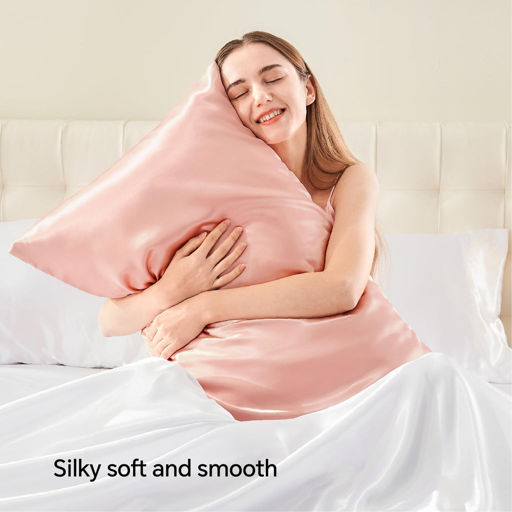 Bedelite Satin Pillowcase With Zipper, Coral Pillow Cases Queen Size Set Of 2, Super Soft And Cooling Similar To Silk Pillow Cas