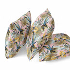 HomeRoots White Light Blue 16â€ Gold Pink Tropical Zippered Suede Throw Pillow