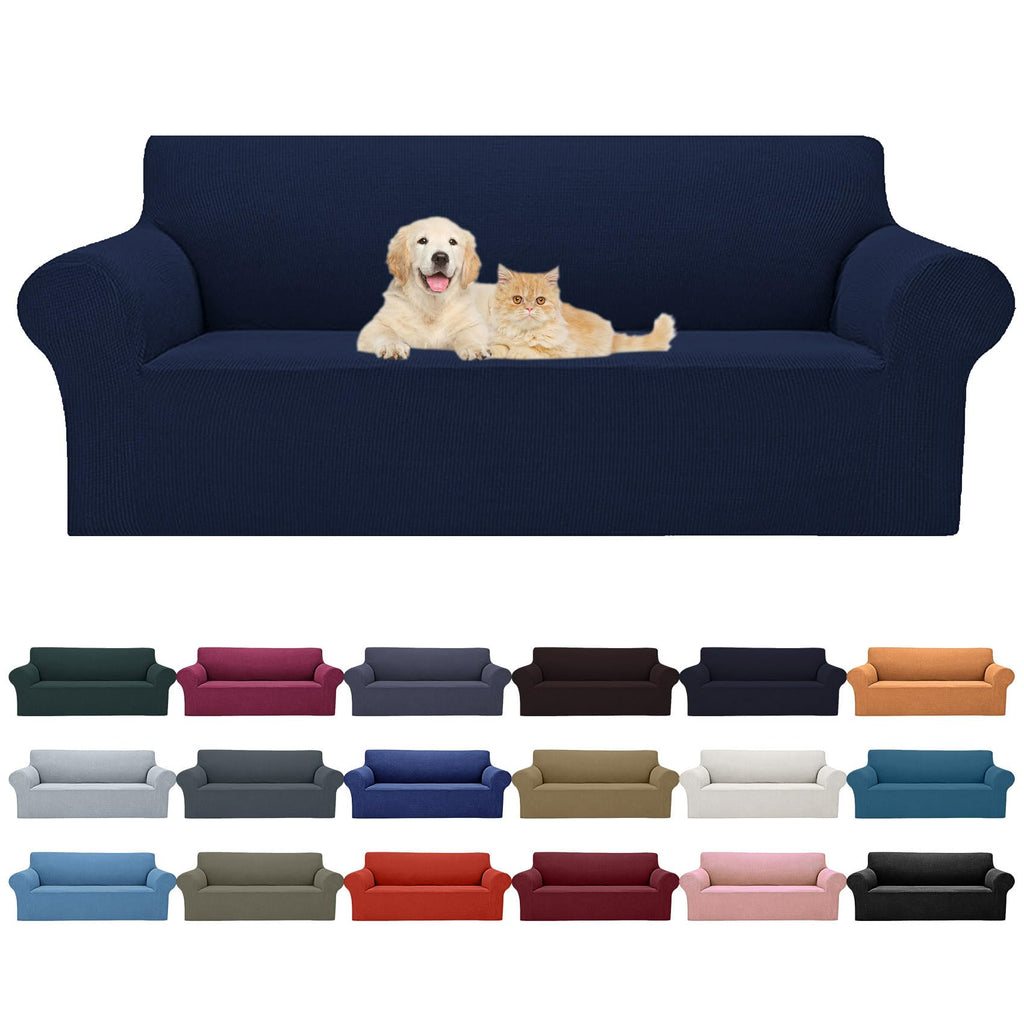 2025 New Stretch Sofa Slipcovers Couch Cover For 3 Cushion Furniture Protector Sofa Covers With Elastic Bottom Jacquard Fabric Small Checks For Pets, Kids -Sofa, Navy