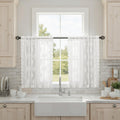 Kotile 30 Inch Lace Curtains Short 2 Panels Set, Country Rustic Floral Scalloped Lace Kitchen Window Curtains Over Sink, Rod Poc