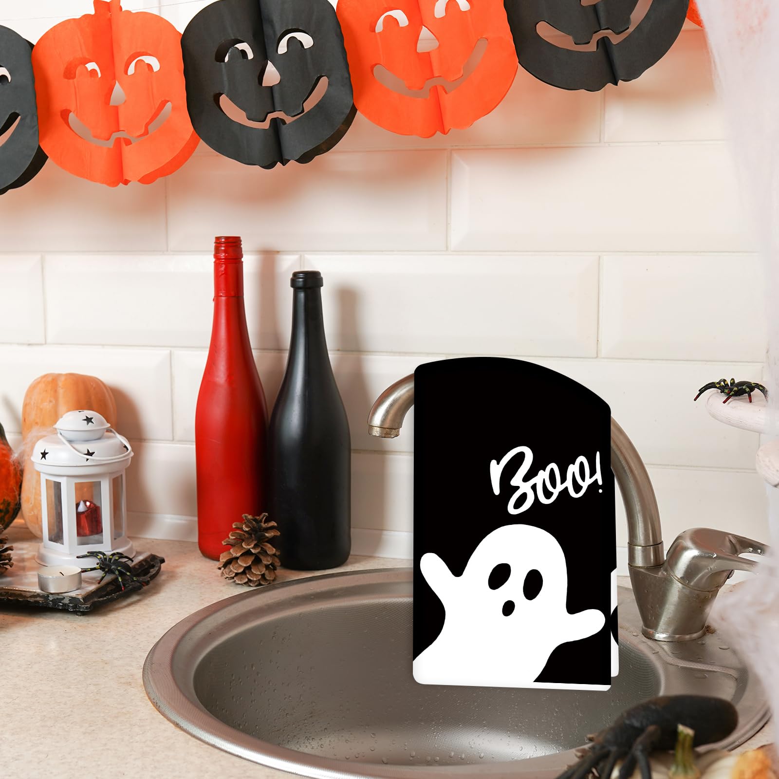 Anydesign Halloween Kitchen Towel 18 X 28 Inch Black White Ghost Dishcloth Scary Hand Drying Tea Towel For Halloween Baking Cook