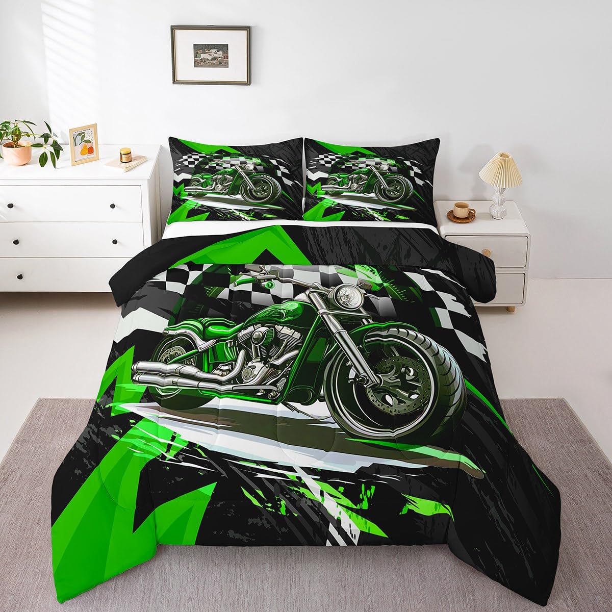 Feelyou Kids Dirt Bike Comforter Full Size, Racing Motocross Comforter Set Boys Girls Motorcycle Bedding Set Motorbike Teens Duv