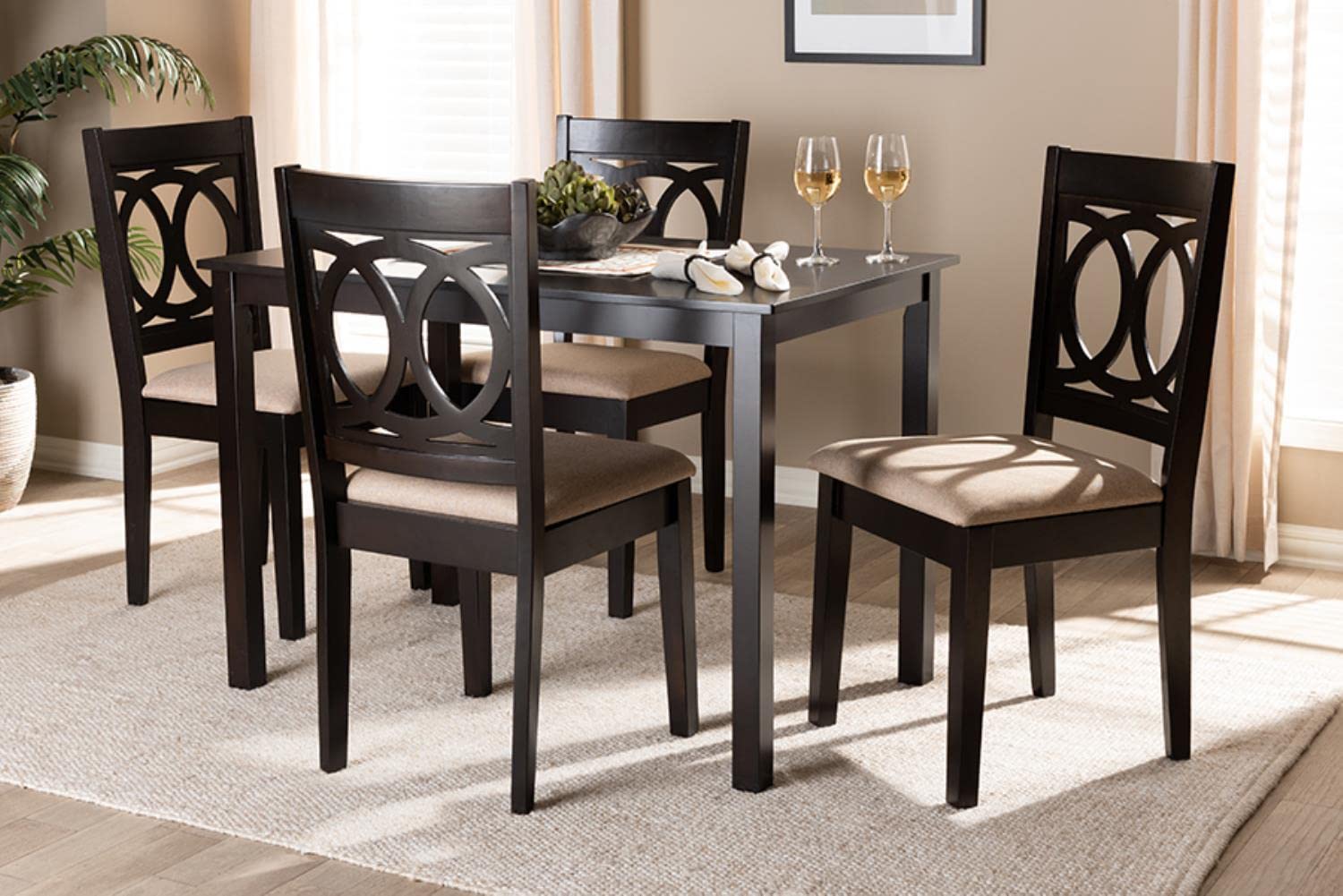 Baxton Studio Lenoir Modern and Contemporary Sand Fabric Upholstered Espresso Brown Finished Wood 5-Piece Dining Set