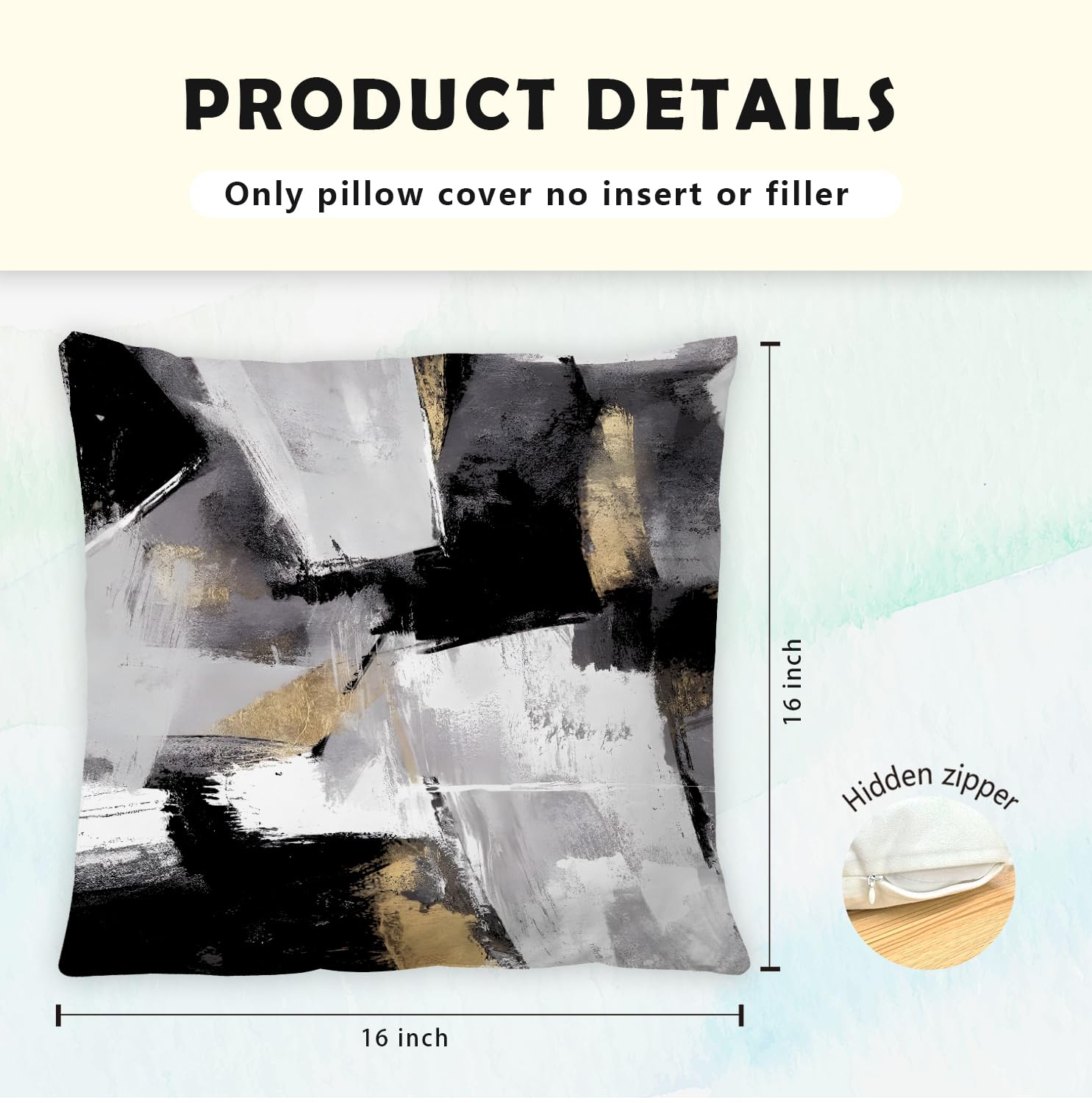 Supwhd Black And White Pillow Covers, Abstract White Black And Gold Pillow Covers 16X16 Set Of 2, Modern Black And White Pillow