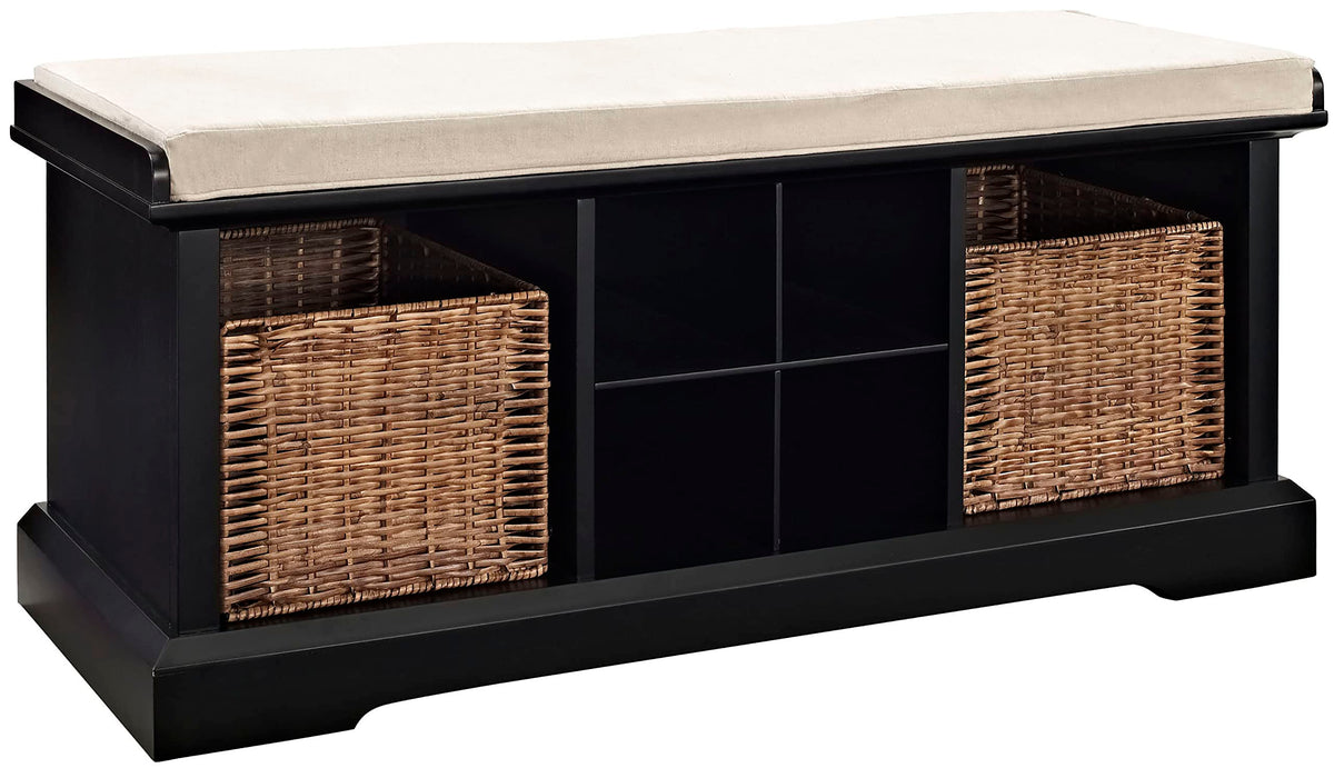 Crosley Furniture Brennan Entryway Storage Bench with Bins and a Shoe Rack Organizer, Black