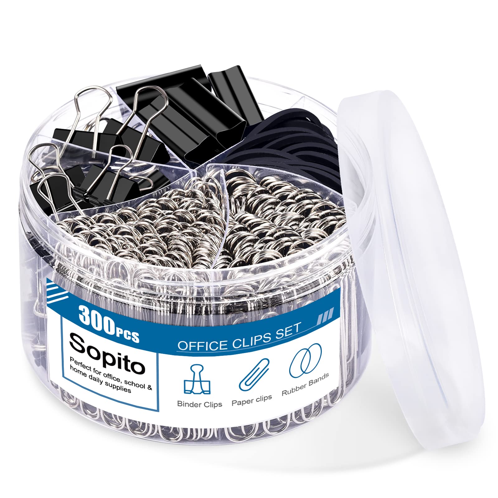 Binder Clips Paper Clips, Sopito 300Pcs Office Clips Set With Paper Clamps Paperclips Rubber Bands For Office And School Supplie