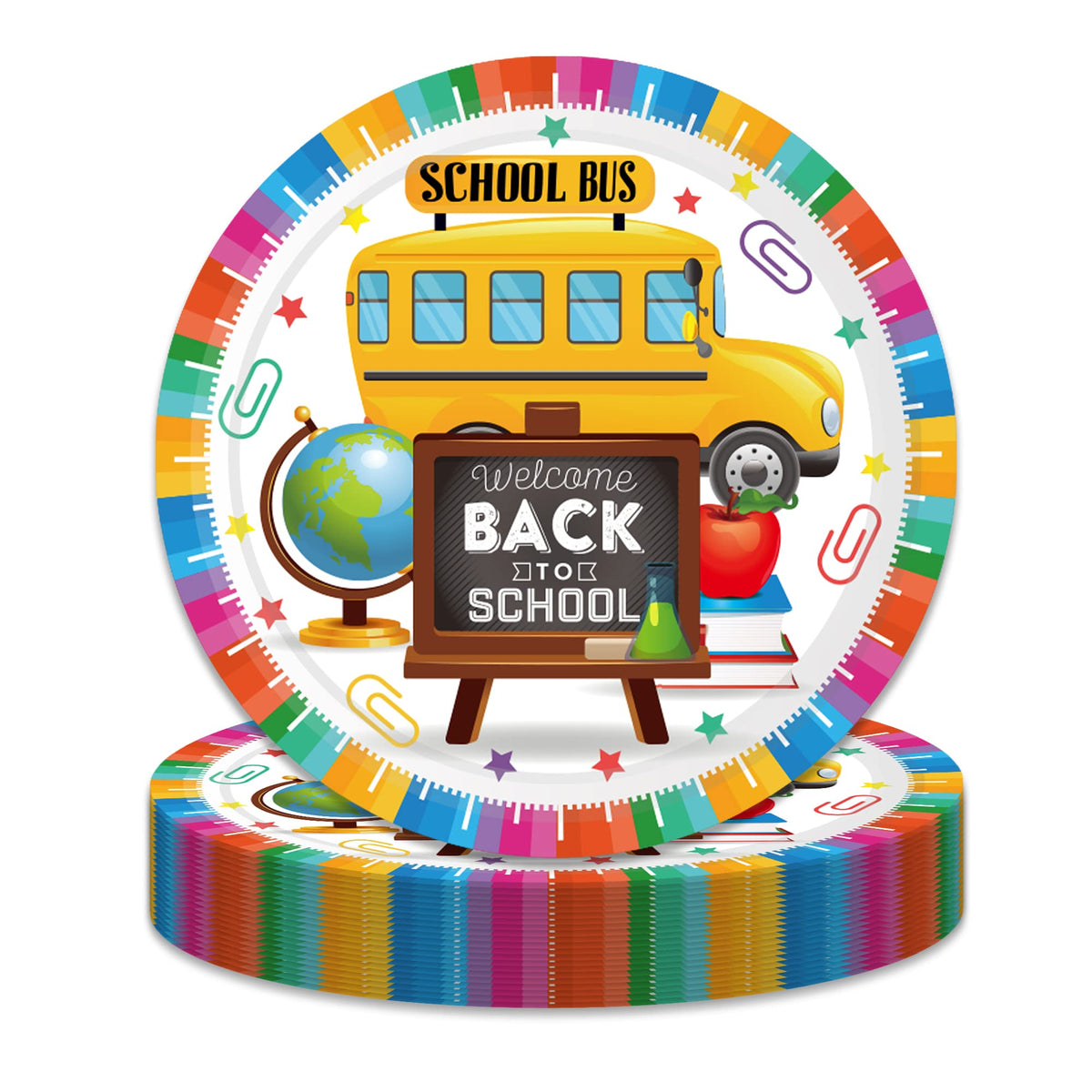 OXYLIPO 9' Back to School Paper Plates Celebrate Party Tableware Round Disposable Dinner Paper Plates Set Happy School Theme Pa