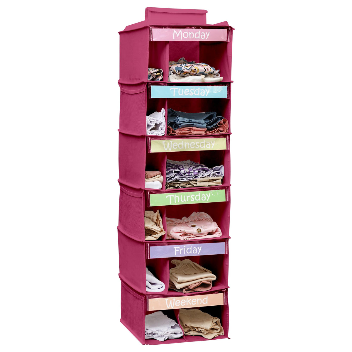 Kids Clothes Organizer, Weekly Clothes Organizer for Kids, Pink, 6 Shelf