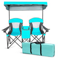 S AFSTAR Double Camping Chair with Canopy Shade, Folding Loveseat Camping Chairs with Mini Table Beverage Cup Holder Carrying Ba