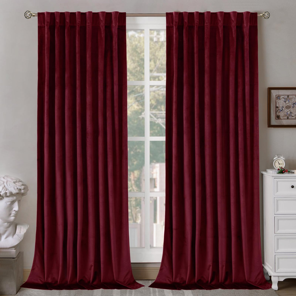 Bgment Red Velvet Blackout Curtains For Living Room, 84 Inches Long Thermal Insulated Curtains Noise Reduce Back Tab And Rod Poc