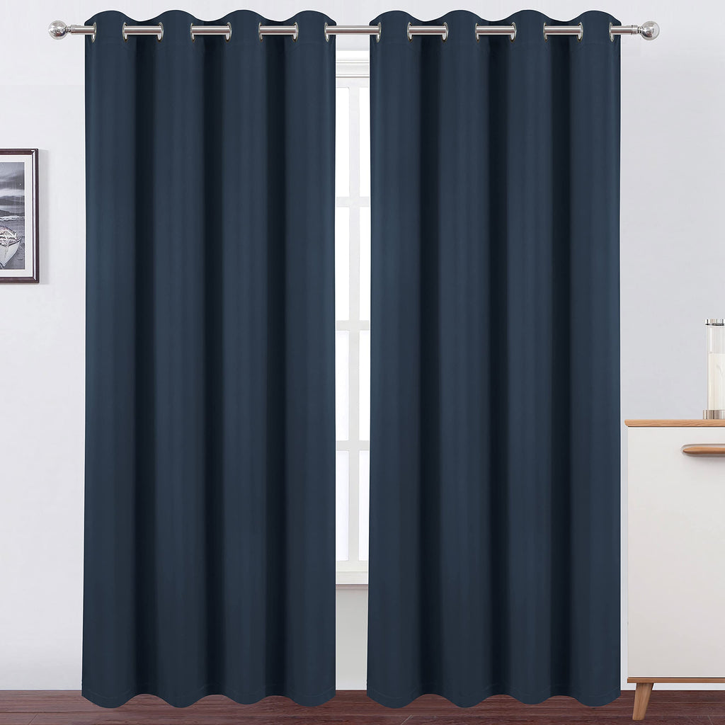 Lemomo 100% Blackout Curtains 52 X 95 Inch/Navy Blue Curtains 2 Panels With Black Lining Room Darkening Thermal Insulated Bedroo