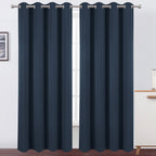 Lemomo 100% Blackout Curtains 52 X 95 Inch/Navy Blue Curtains 2 Panels With Black Lining Room Darkening Thermal Insulated Bedroo
