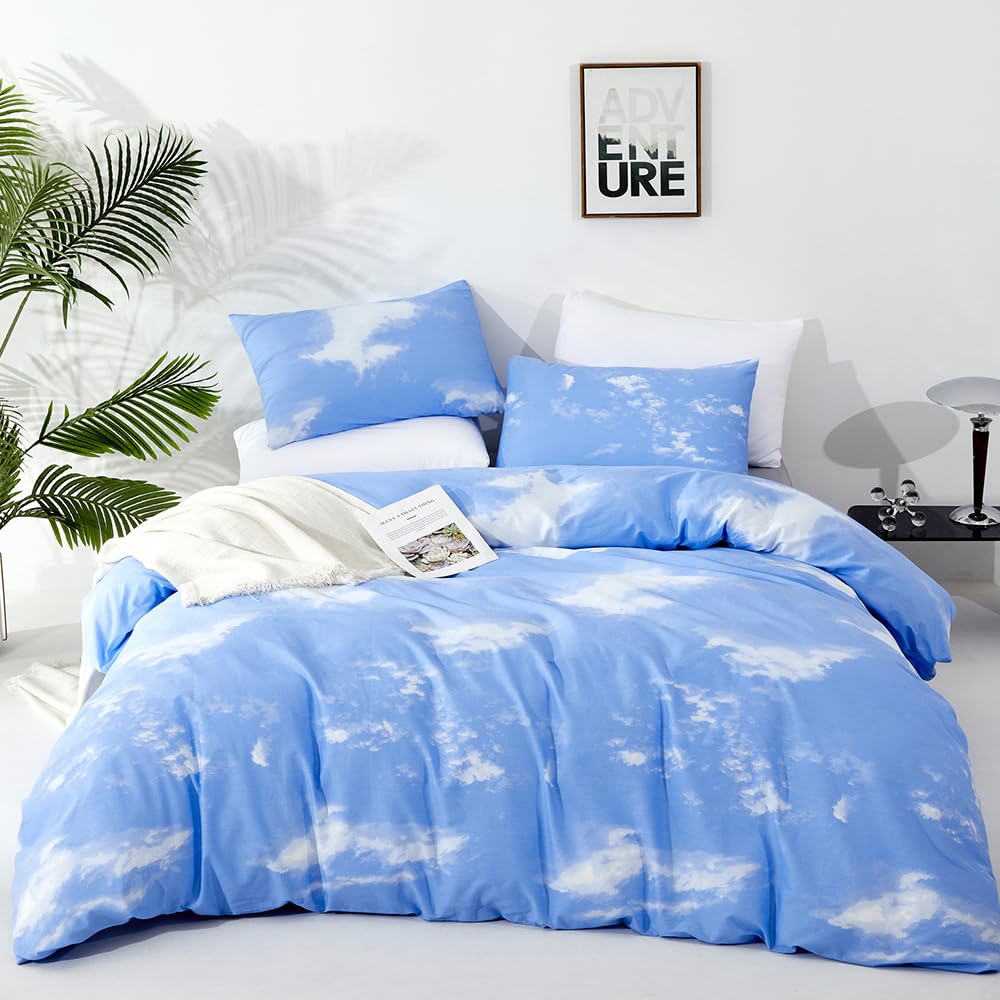 Clothknow Blue White Full Comforter Set 3Pcs Sky Bedding Comforter Sets Blue Comforter Full Soft Light Blue Full Size Comforter