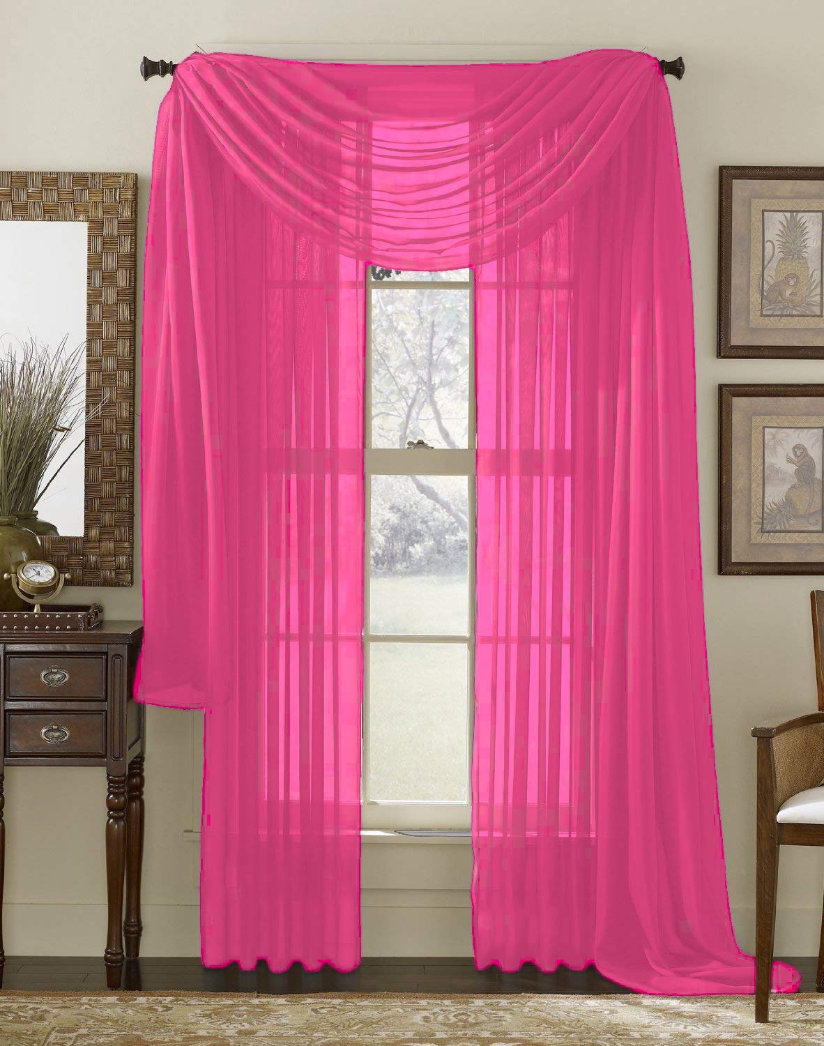 Interior Trends 3 Piece Fully Stitched Sheer Curtain Panel Window Drapes and Scarf Set of 2 Panels and 1 Matching Scarf (84 Long