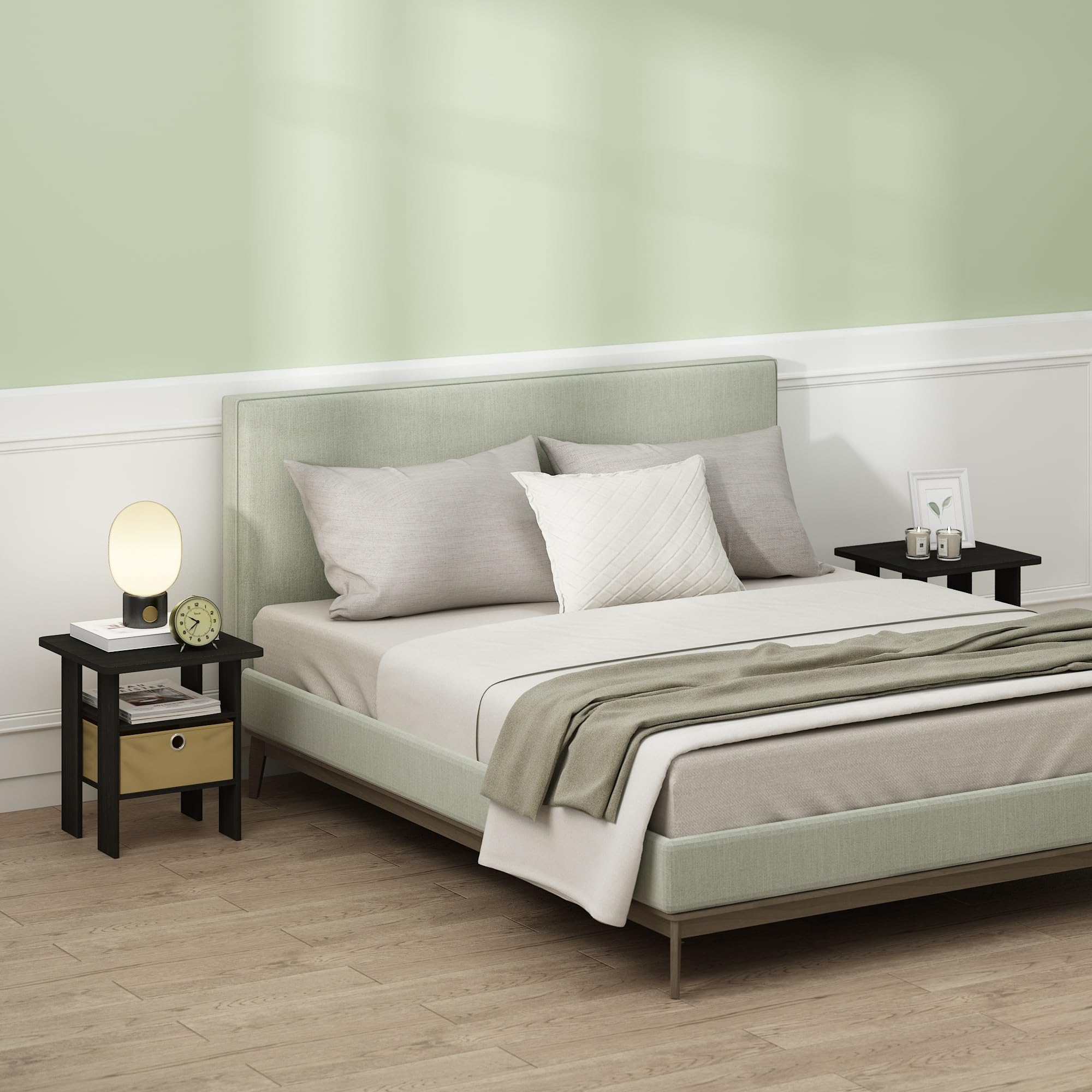 Furinno Tidur Bedside Table Nightstand With Bin Drawer, Espresso/Brown, Set Of 2