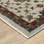 HomeRoots 508030 10 x 13 ft. Beige Rust Red Blue Gold & Gray Oriental Power Loom Stain Resistant Rectangle Area Rug with Fringe
