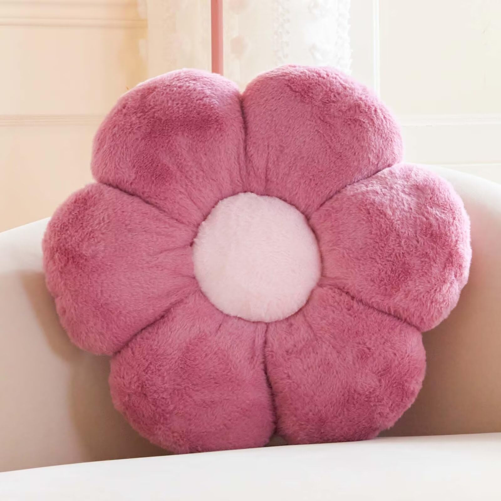 Kcvvcr Dusty Purple Flower Pillow, Cute Decorative Flower Shaped Throw Pillow With Faux Rabbit Fur, 14.9'' Soft Flower Plush Thr