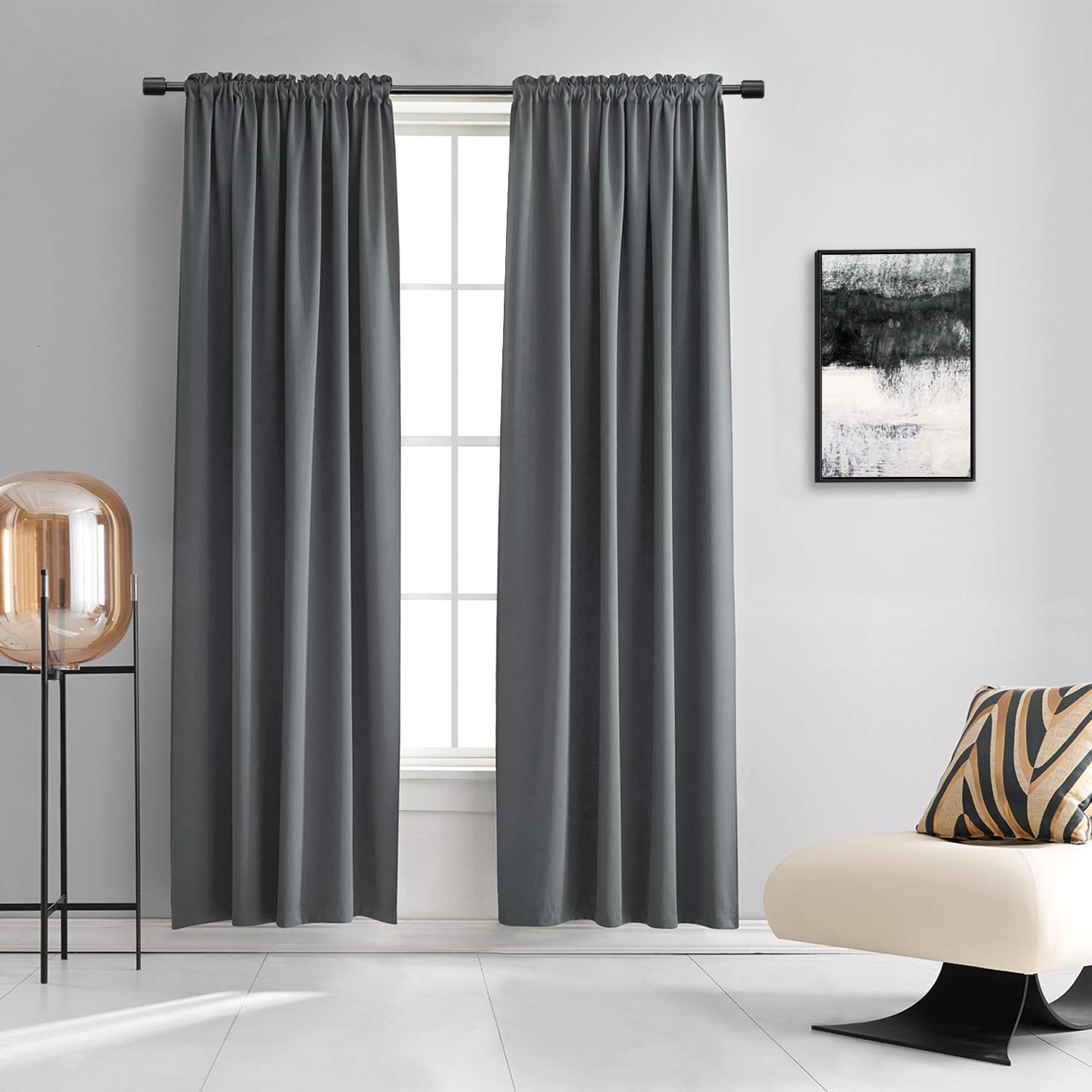 Donren 2 Panels Blackout Curtain Panels For Bedroom - Room Darkening Thermal Insulated Drapes With Rod Pocket(Medium Grey,52 By
