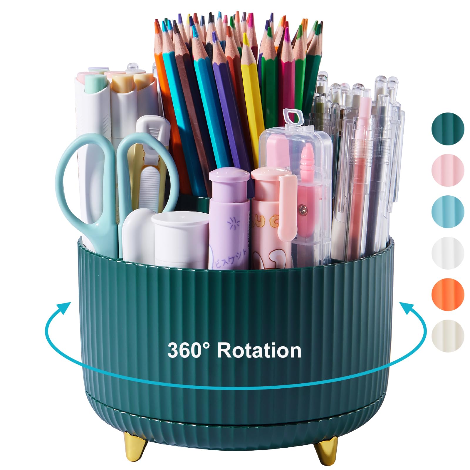 Lolocor 360 Degree Rotatable Pen Holder, 5 Slots Office Desk Organizer, Pencil Holder For Desk Multi-Functional Pencil Cup Deskt