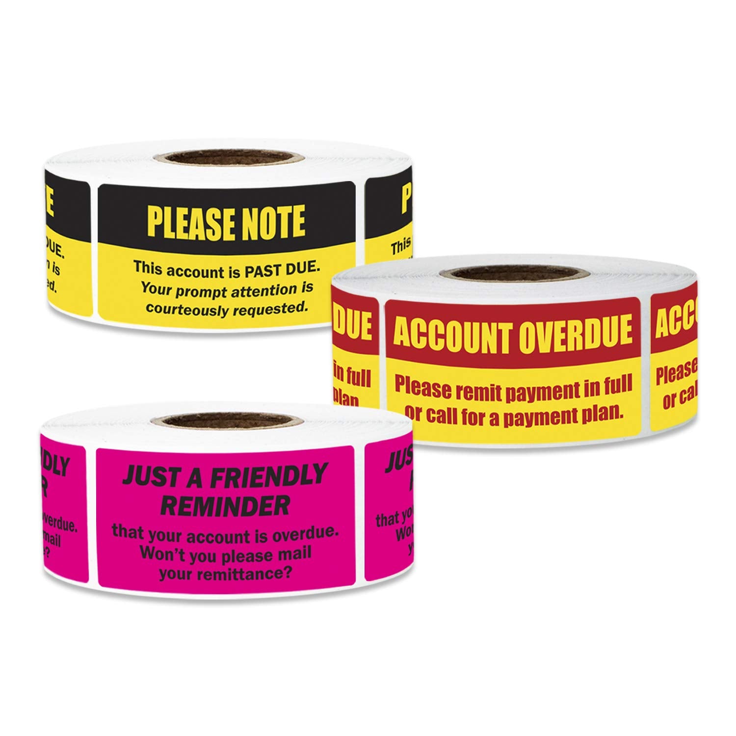 Account Overdue Sticker Bundle - 2 X 1 Inch Yellow/Red/Pink Billing And Collection Reminder Stickers Past Due Stickers For Ar Ac
