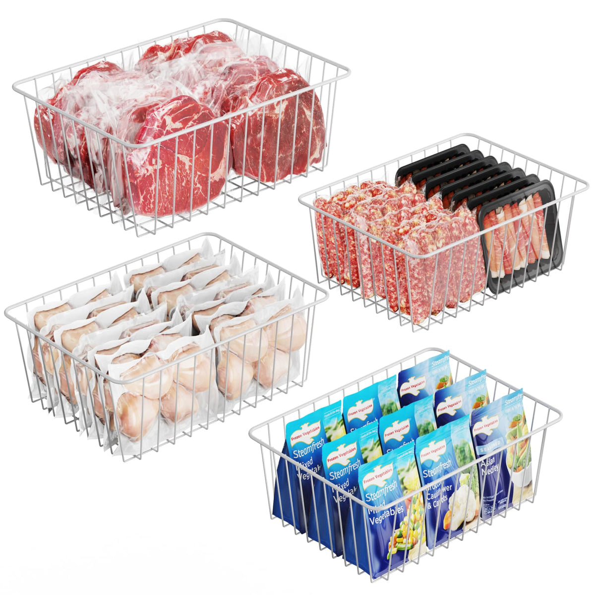 Ispecle Freezer Organizer Bins - 3 Large Freezer Baskets For 8.5/11 / 11.4 Cu.Ft Stand Up Freezer Easy Sort & Get Food, Avoid Fo