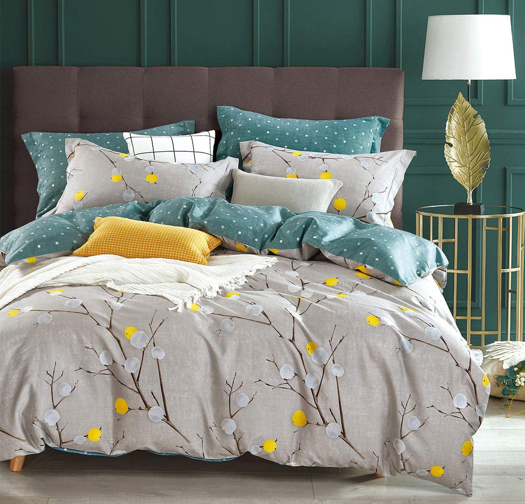SLEEPBELLA Duvet Cover Set 600 Thread Count Cotton Bedding Set (Twin, Grey Branch)