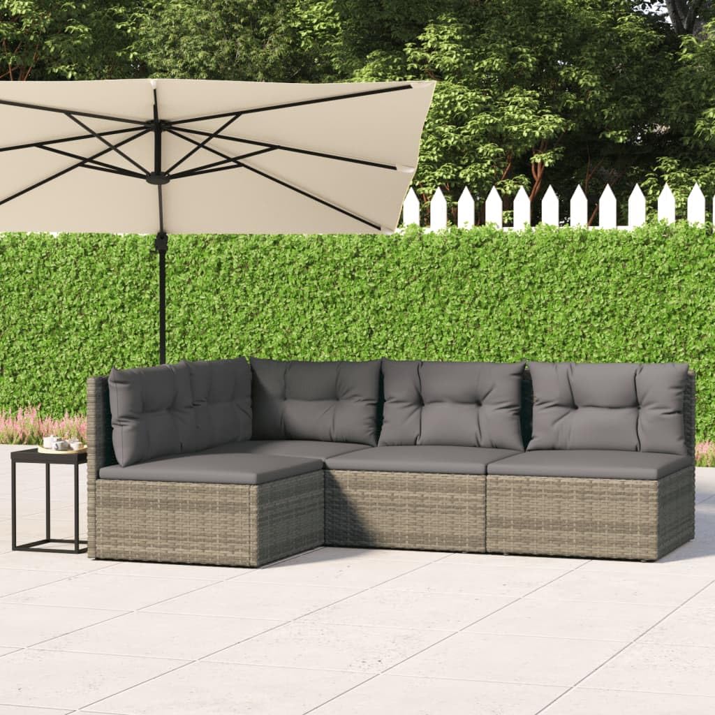 vidaXL Patio Lounge Set - 4 Piece Outdoor Furniture Set with Adjustable Seats and Cushions, Durable Powder-Coated Steel Frame, Customizable Layout - Gray, Poly Rattan Design