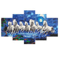 Masstone Horse Painting For Vastu | Seven Horse Vastu Painting (30X17 Inch) | Wall Painting For Living Room 7 Horses Set Of 5 | 