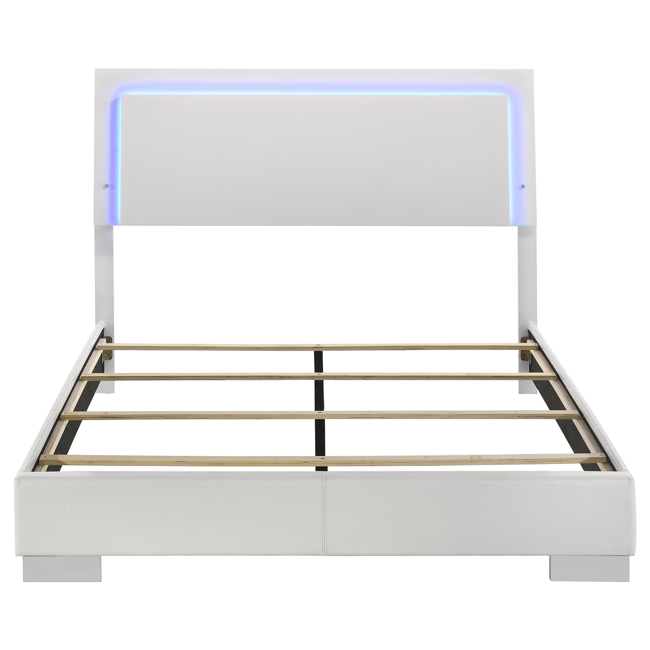 Coaster Home Furnishings Felicity Contemporary Leatherette Upholstered Queen Size LED Panel Bed Frame 49-inch Headboard White High Gloss 203500Q