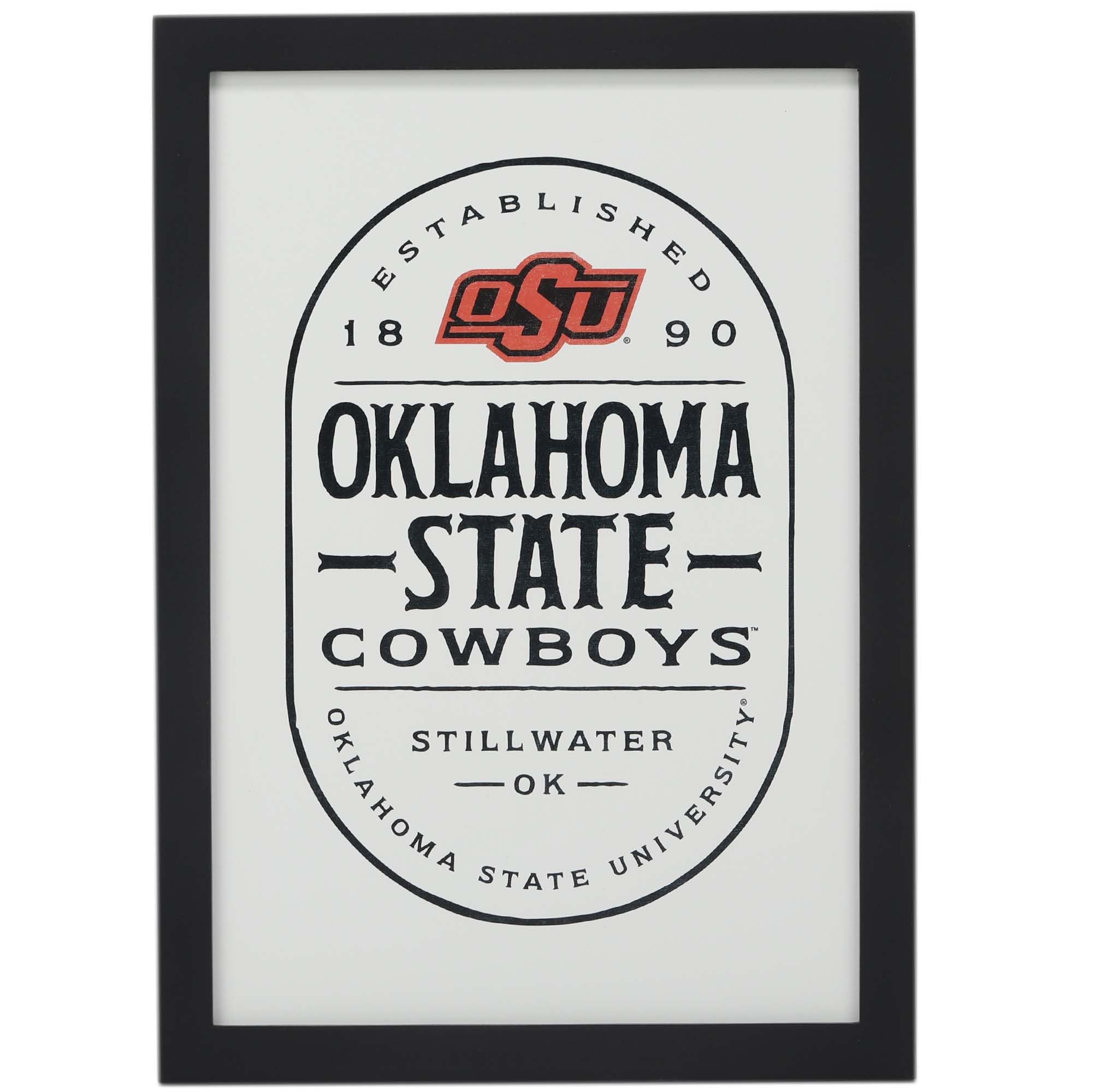 Oklahoma State University Cowboys Badge Framed Wood Wall Decor - Vintage OSU Cowboys Wall Art for Man Cave, Office or Dorm Room