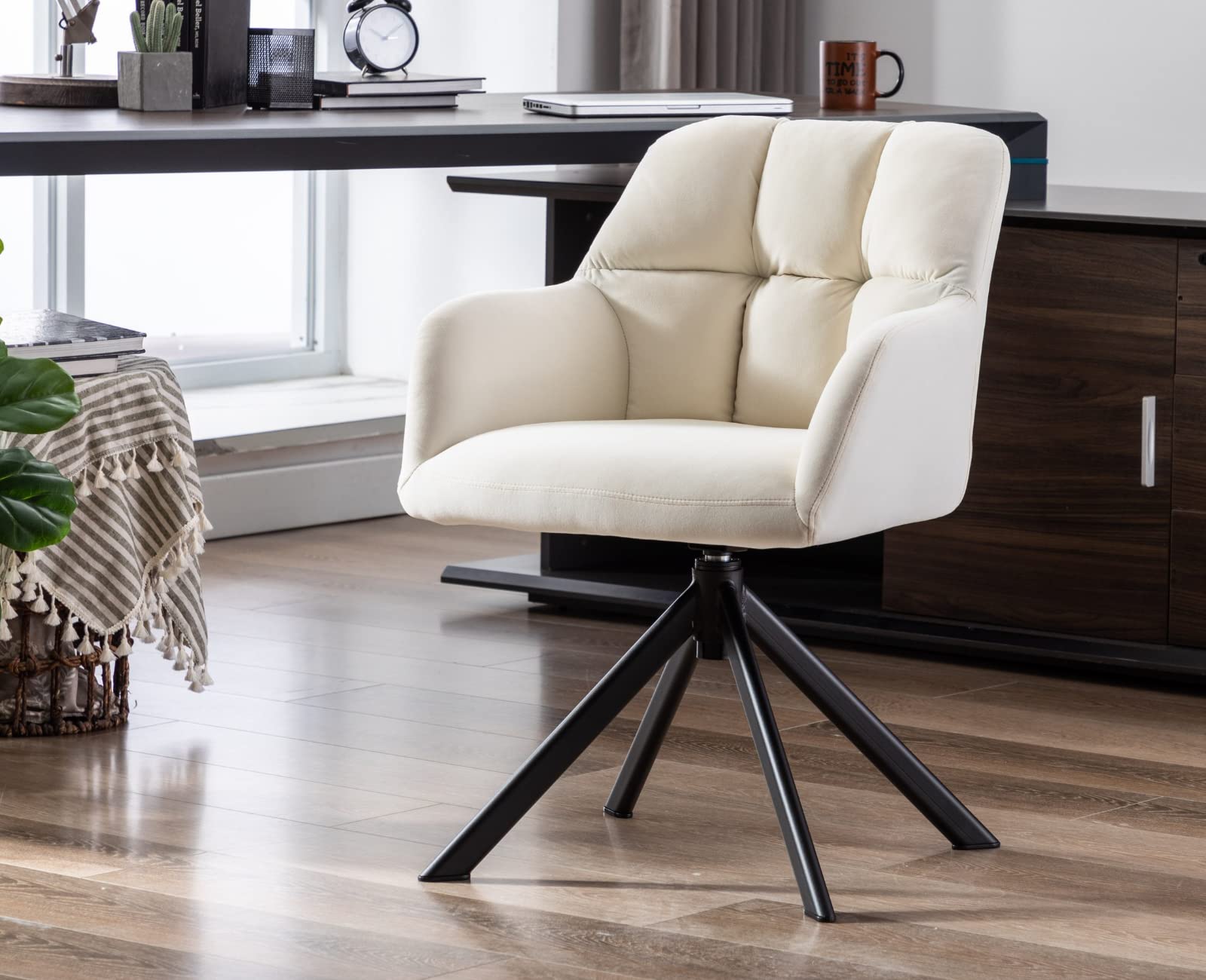 Ealson Comfy Velvet Desk Chair Modern Computer Task Chair No Wheels Swivel Accent Chair With Mid Back Arm Chair For Living Room/