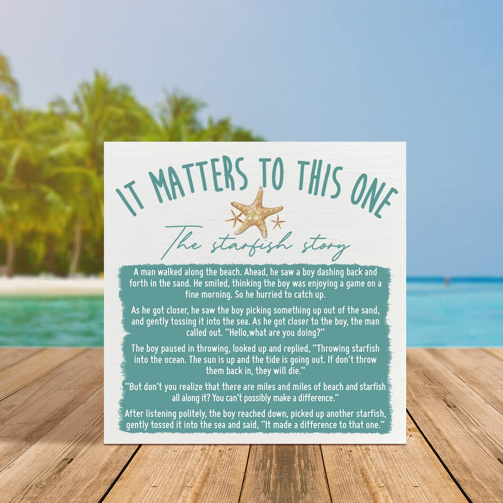 Farmhouse Beach Wooden Box Sign, The Starfish Story, Summer Beach Decor For Home Bedroom Bathroom, Inspirational Beach House Oce