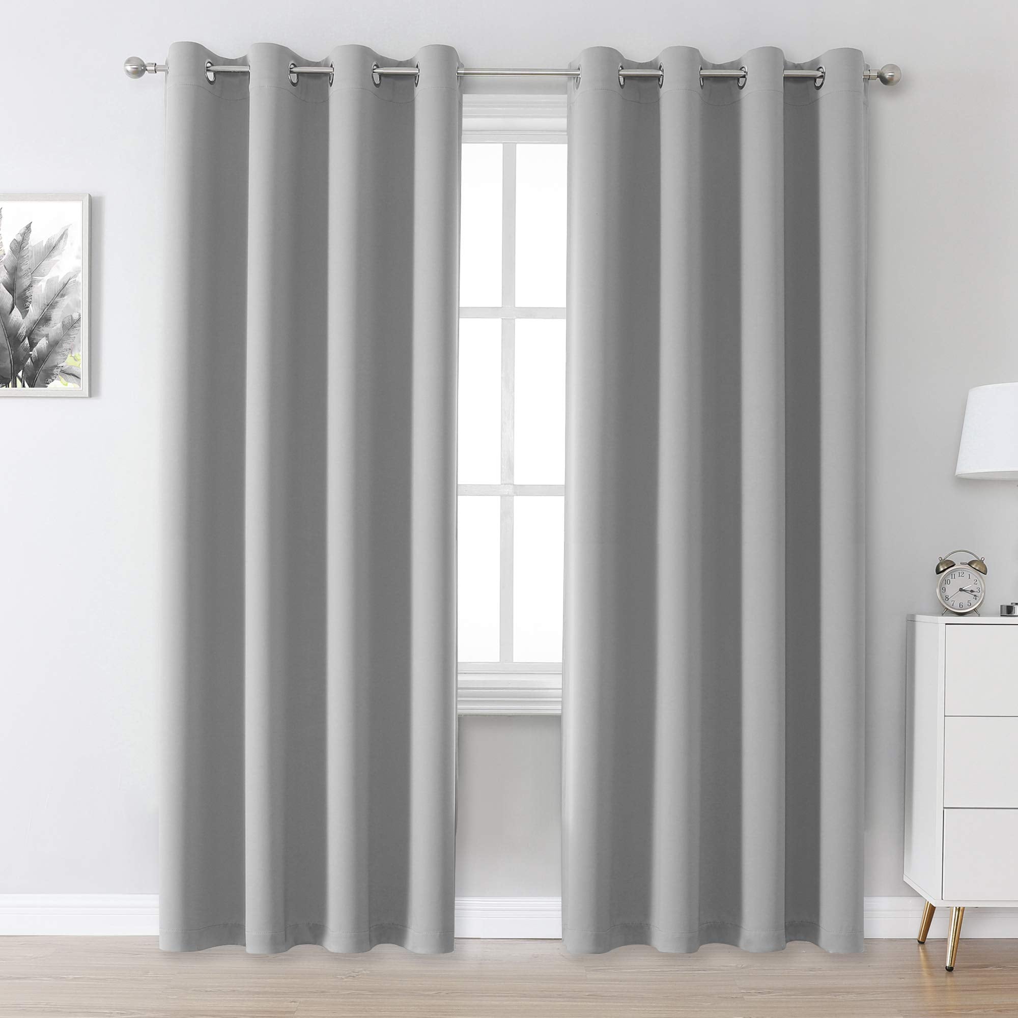 Dualife Ultimate Gray Blackout Curtain Panels/Drapes For Living Room 96 Inch Length Solid Energy Efficient Room Darkening Bedroo