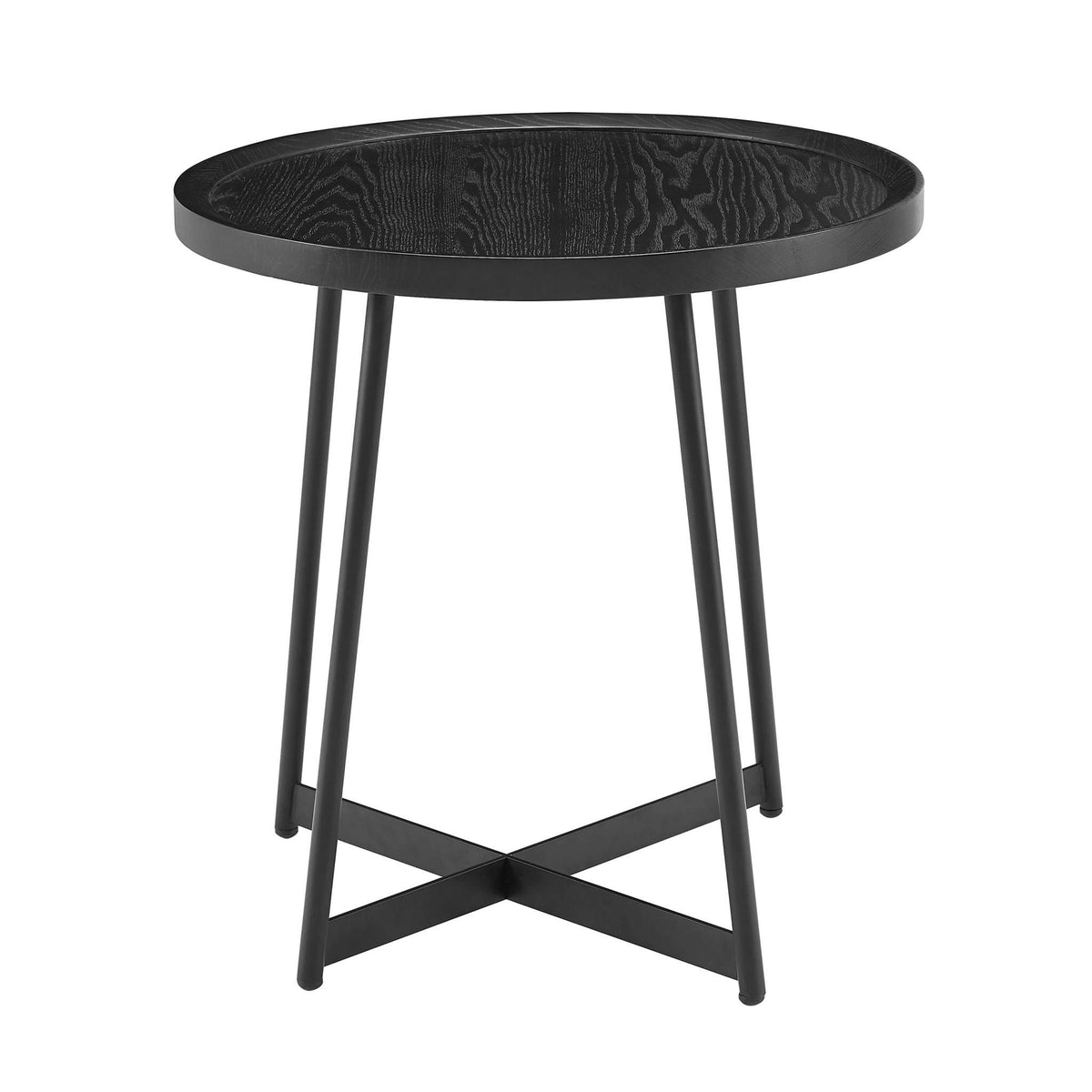 HomeRoots 21.66' X 21.66' X 22.05' Round Side Table in Black Ash Wood and Black